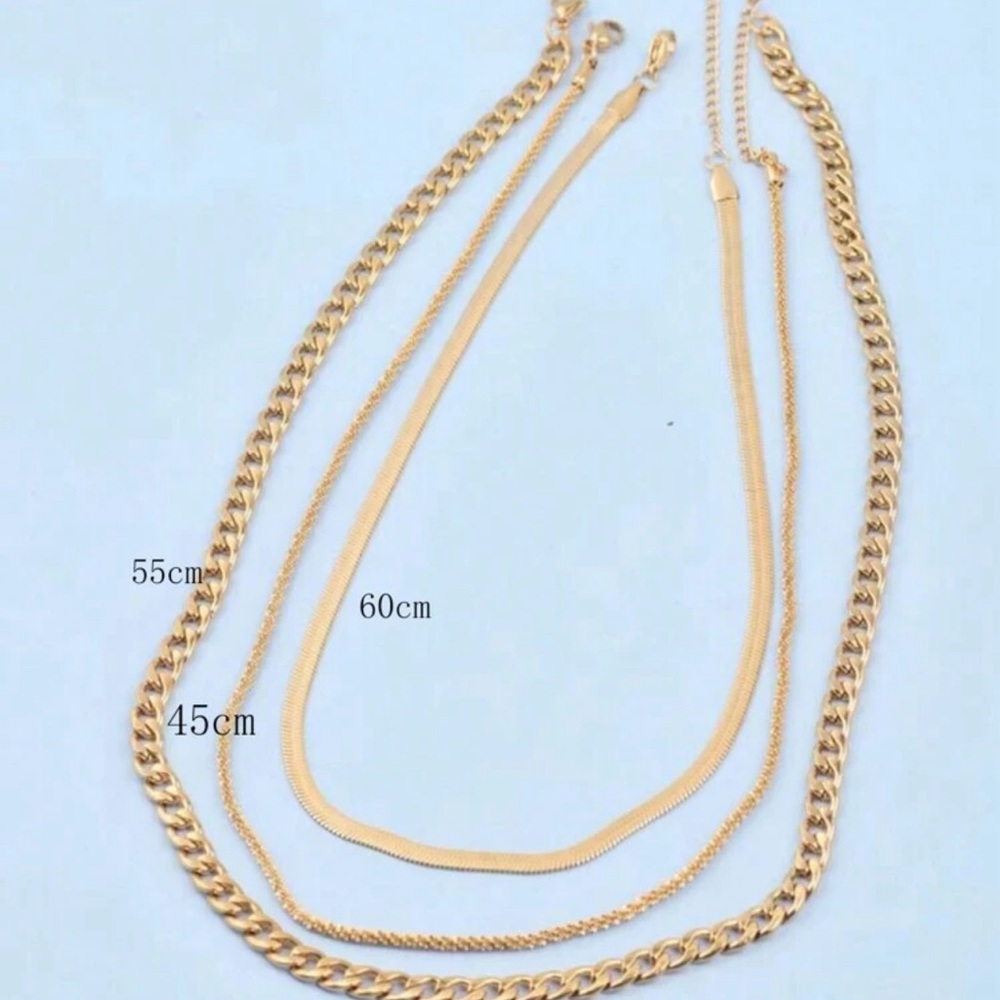 3Pcs Men Stainless Steel Gold Color Necklace Set - Picture 4 of 4
